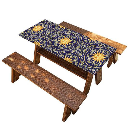 Blue And Gold Celestial Pattern Print Picnic Table Cover