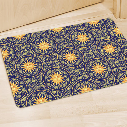 Blue And Gold Celestial Pattern Print Polyester Doormat