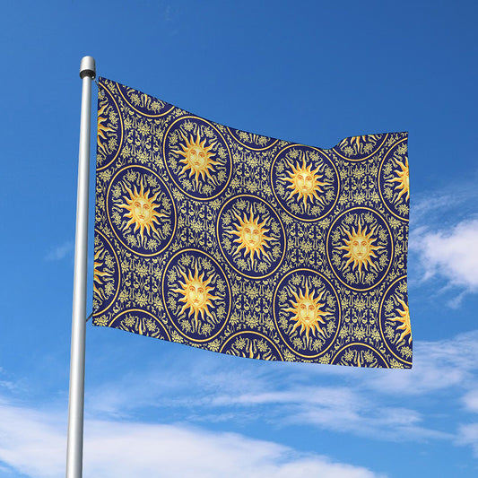 Blue And Gold Celestial Pattern Print Polyester Flag