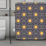 Blue And Gold Celestial Pattern Print Polyester Shower Curtain
