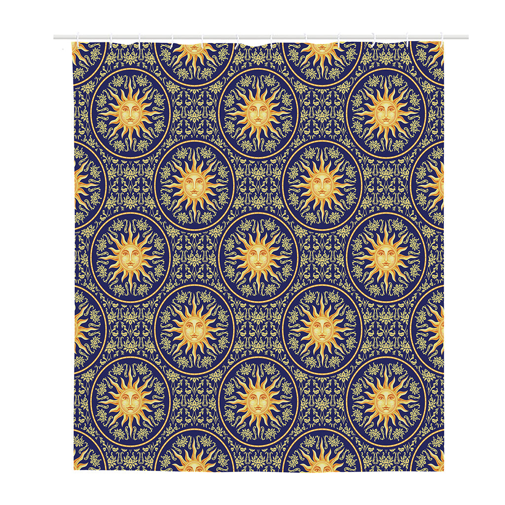 Blue And Gold Celestial Pattern Print Polyester Shower Curtain