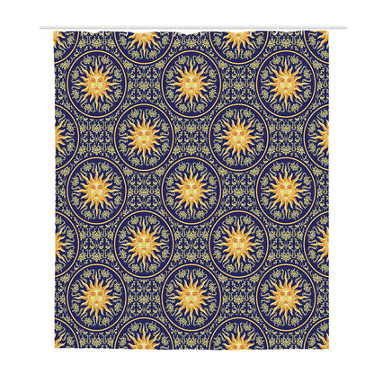 Blue And Gold Celestial Pattern Print Polyester Shower Curtain