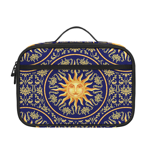 Blue And Gold Celestial Pattern Print Portable Lunch Bag