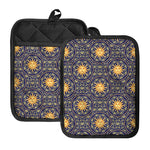 Blue And Gold Celestial Pattern Print Pot Holders With Pocket