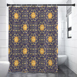 Blue And Gold Celestial Pattern Print Premium Shower Curtain