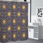 Blue And Gold Celestial Pattern Print Premium Shower Curtain