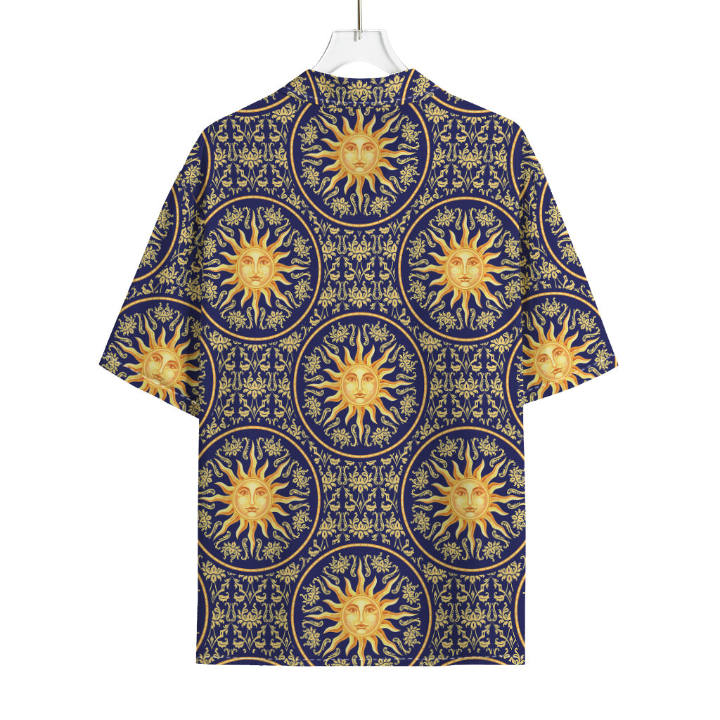 Blue And Gold Celestial Pattern Print Rayon Hawaiian Shirt