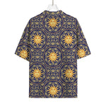 Blue And Gold Celestial Pattern Print Rayon Hawaiian Shirt