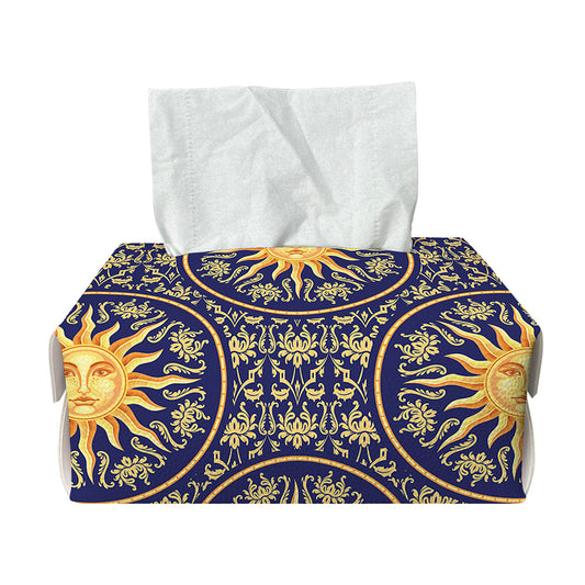 Blue And Gold Celestial Pattern Print Rectangle Tissue Box Cover
