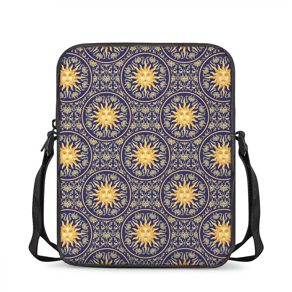 Blue And Gold Celestial Pattern Print Rectangular Crossbody Bag