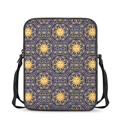 Blue And Gold Celestial Pattern Print Rectangular Crossbody Bag