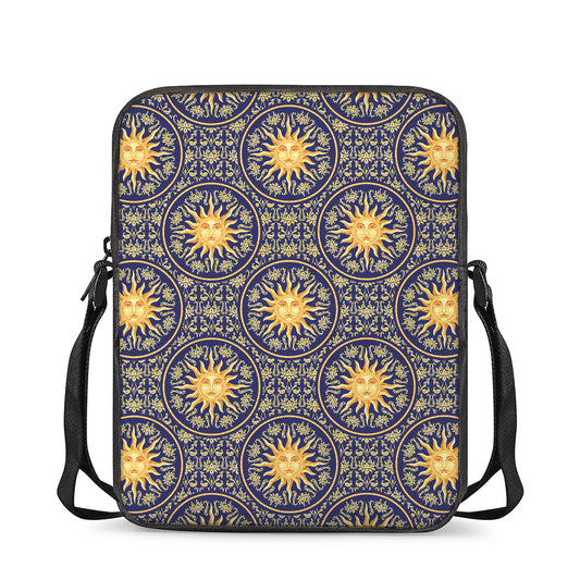 Blue And Gold Celestial Pattern Print Rectangular Crossbody Bag