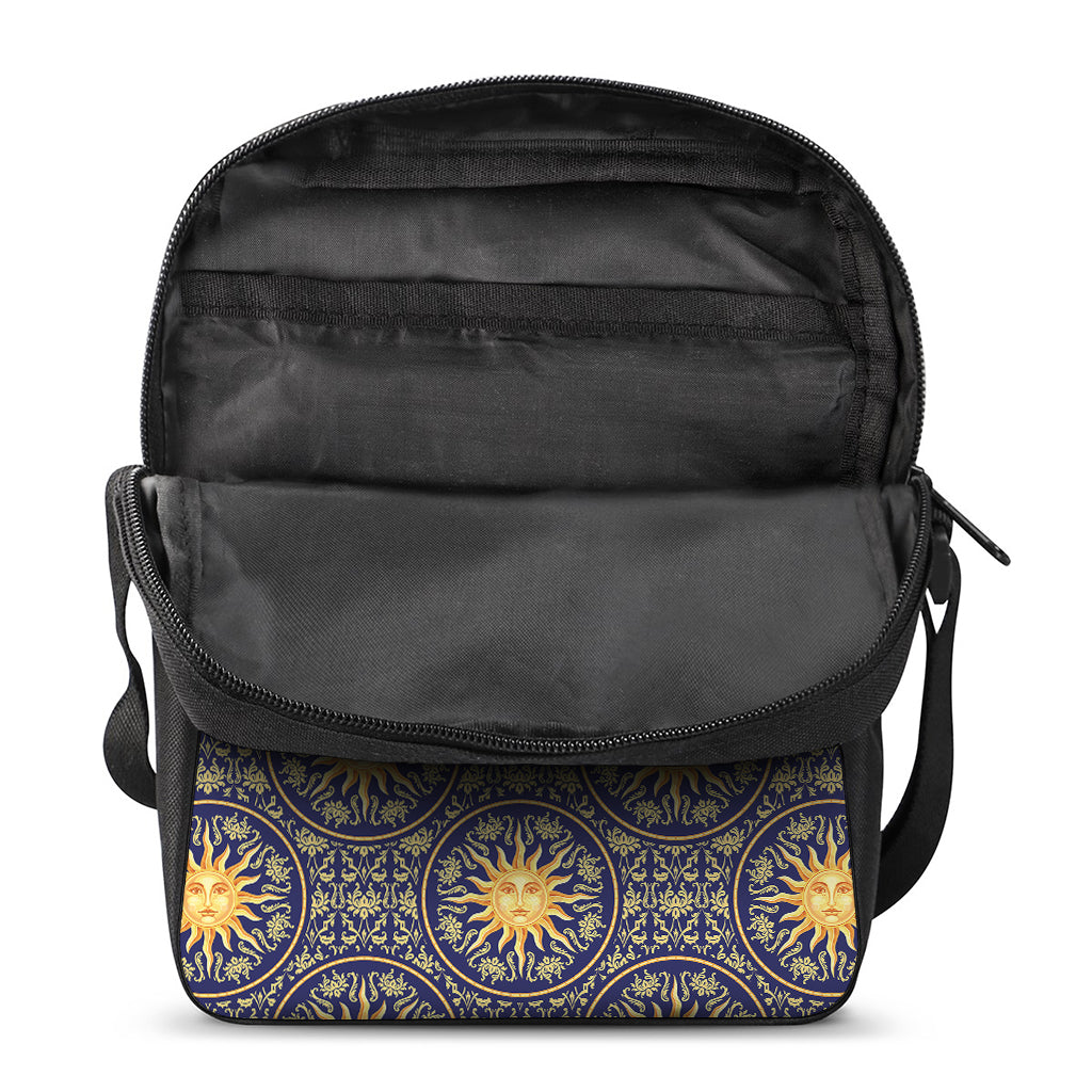 Blue And Gold Celestial Pattern Print Rectangular Crossbody Bag