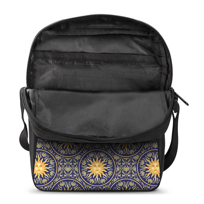 Blue And Gold Celestial Pattern Print Rectangular Crossbody Bag