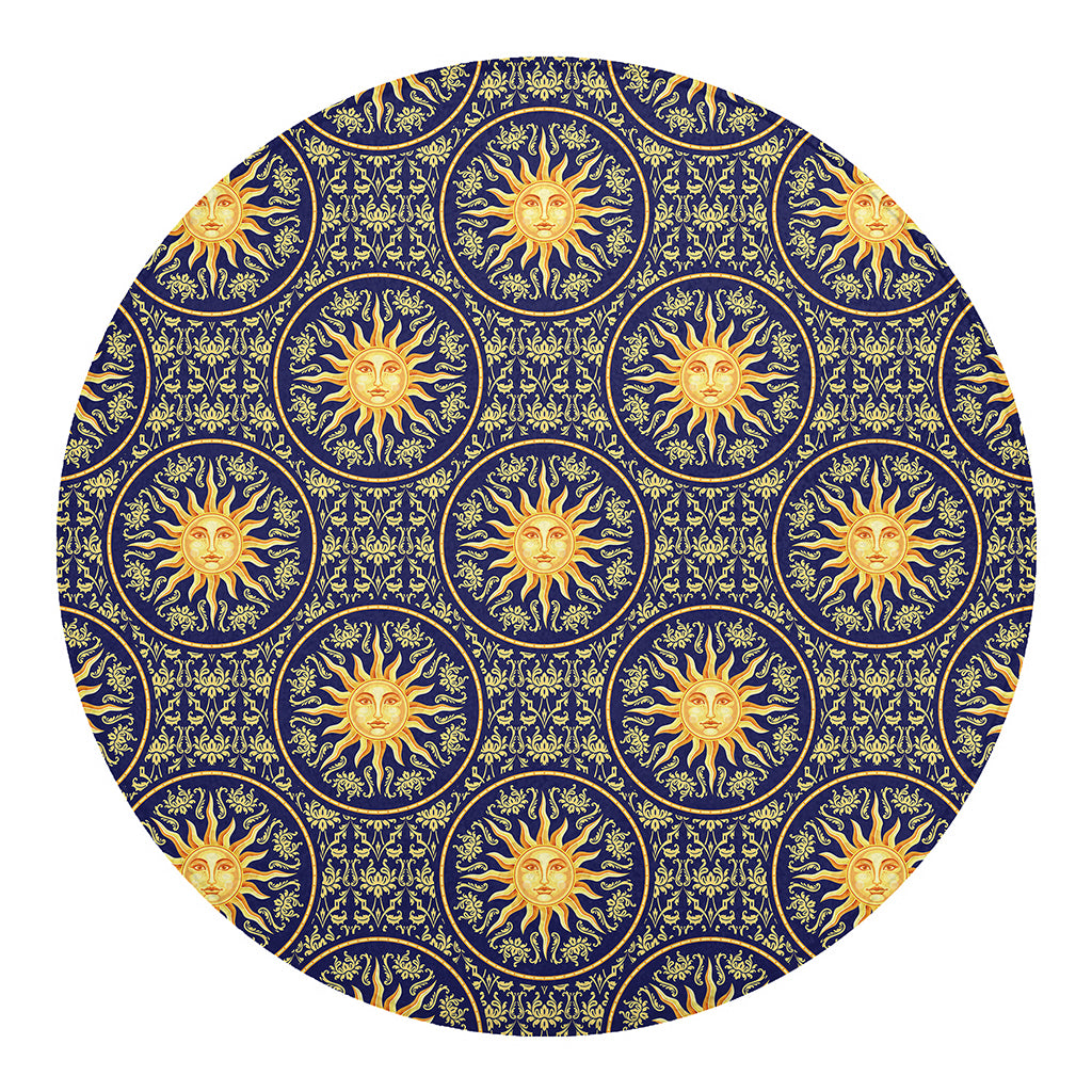 Blue And Gold Celestial Pattern Print Round Blanket