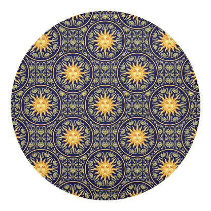 Blue And Gold Celestial Pattern Print Round Blanket