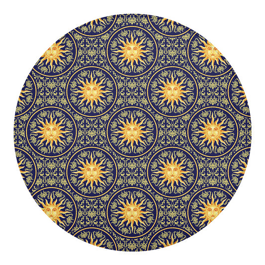 Blue And Gold Celestial Pattern Print Round Blanket
