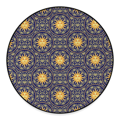 Blue And Gold Celestial Pattern Print Round Floor Mat