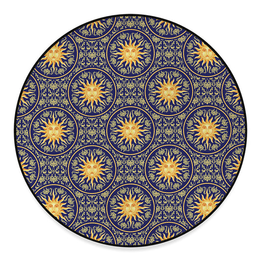 Blue And Gold Celestial Pattern Print Round Floor Mat