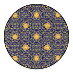 Blue And Gold Celestial Pattern Print Round Floor Mat