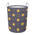 Blue And Gold Celestial Pattern Print Round Laundry Basket
