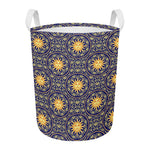Blue And Gold Celestial Pattern Print Round Laundry Basket