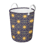 Blue And Gold Celestial Pattern Print Round Laundry Basket