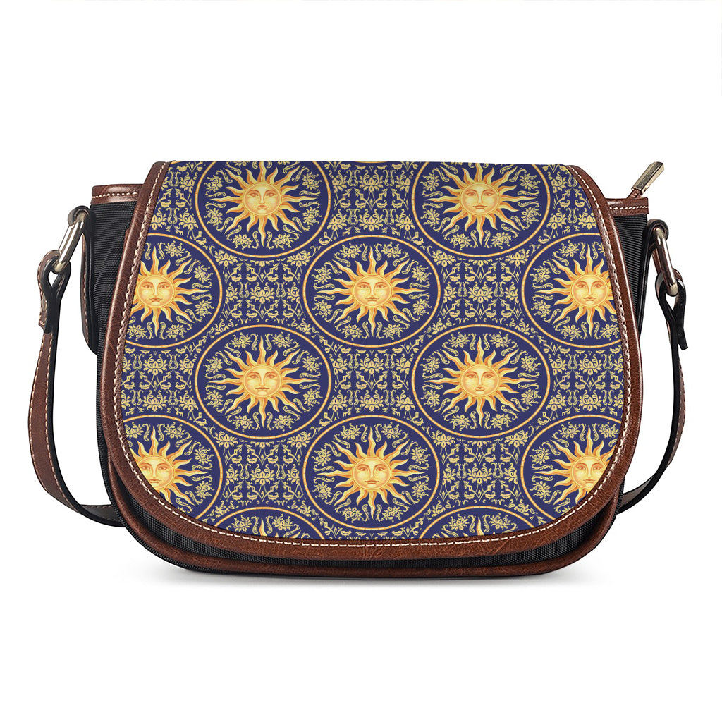 Blue And Gold Celestial Pattern Print Saddle Bag