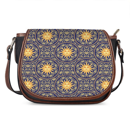 Blue And Gold Celestial Pattern Print Saddle Bag