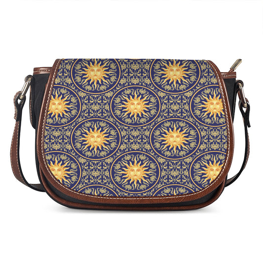 Blue And Gold Celestial Pattern Print Saddle Bag