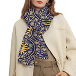 Blue And Gold Celestial Pattern Print Scarf