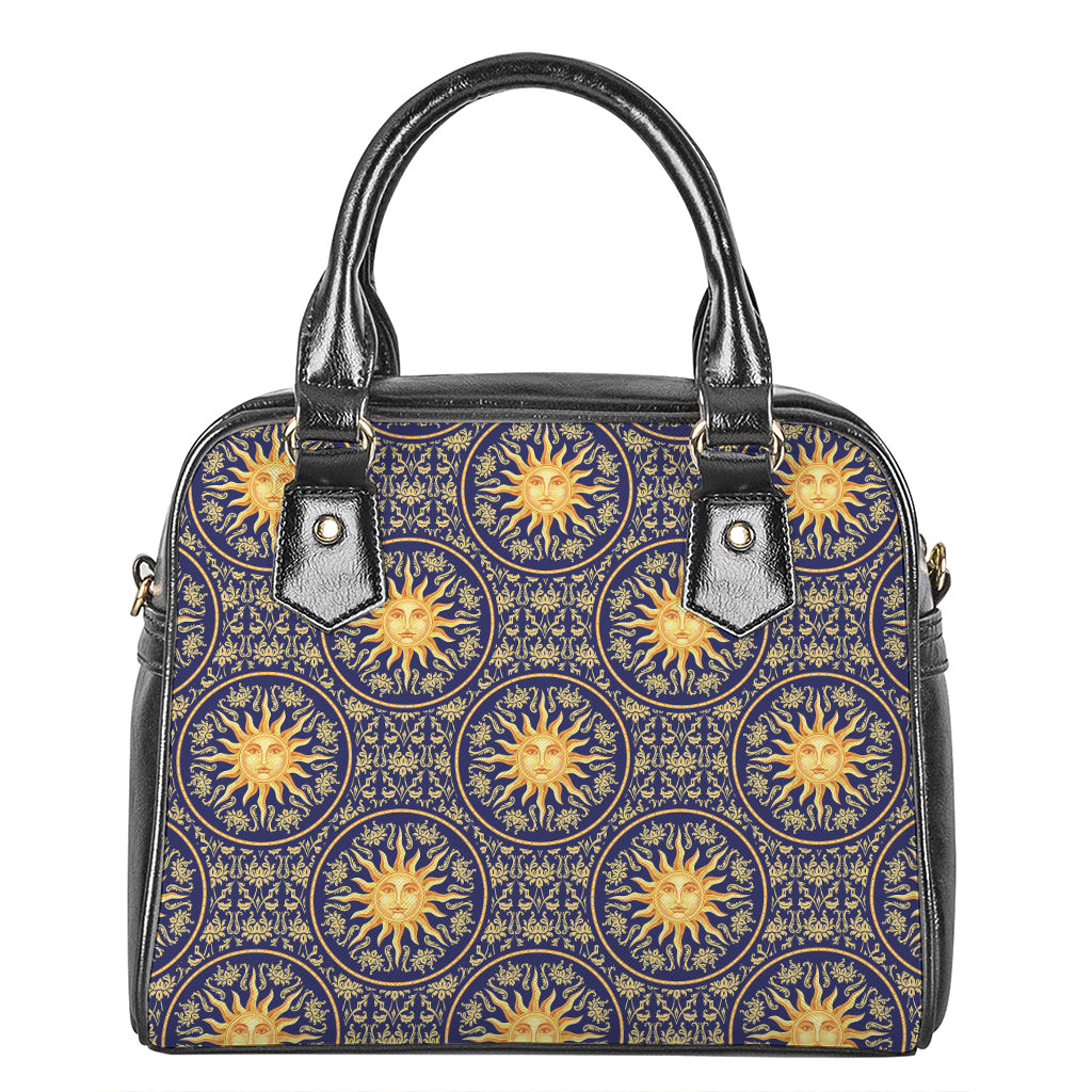 Blue And Gold Celestial Pattern Print Shoulder Handbag