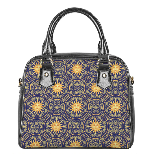 Blue And Gold Celestial Pattern Print Shoulder Handbag
