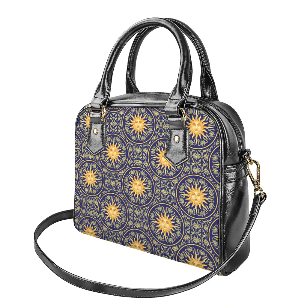 Blue And Gold Celestial Pattern Print Shoulder Handbag