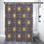 Blue And Gold Celestial Pattern Print Shower Curtain