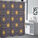 Blue And Gold Celestial Pattern Print Shower Curtain