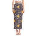 Blue And Gold Celestial Pattern Print Side Slit Maxi Skirt
