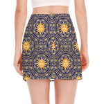 Blue And Gold Celestial Pattern Print Side Slit Mini Skirt