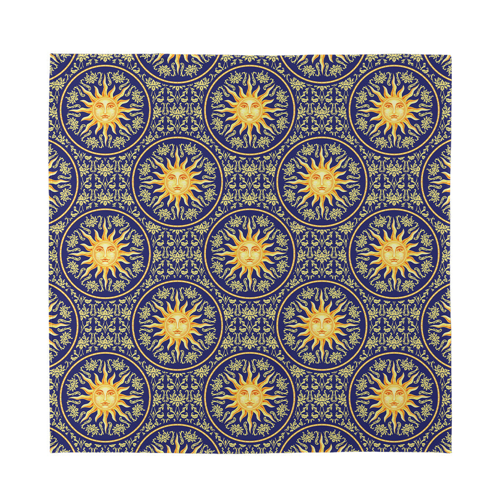 Blue And Gold Celestial Pattern Print Silk Bandana