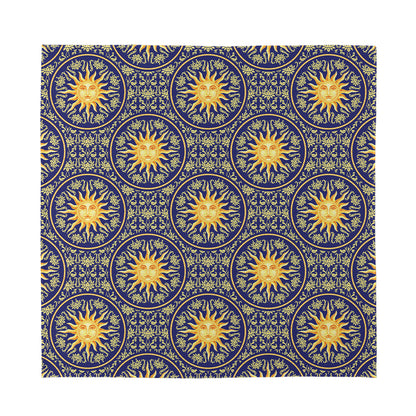 Blue And Gold Celestial Pattern Print Silk Bandana