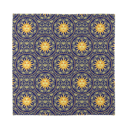 Blue And Gold Celestial Pattern Print Silk Bandana