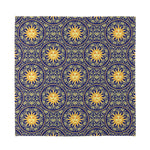 Blue And Gold Celestial Pattern Print Silk Bandana