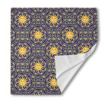 Blue And Gold Celestial Pattern Print Silk Bandana