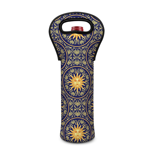 Blue And Gold Celestial Pattern Print Single Neoprene Wine Tote