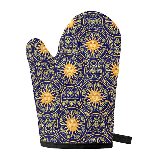 Blue And Gold Celestial Pattern Print Single Oven Mitt