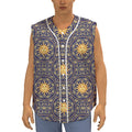 Blue And Gold Celestial Pattern Print Sleeveless Baseball Jersey