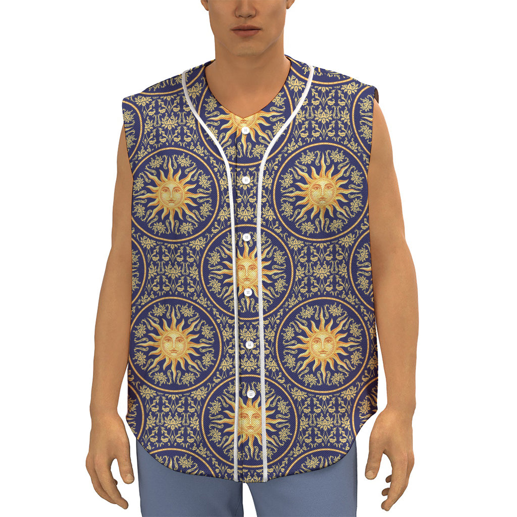 Blue And Gold Celestial Pattern Print Sleeveless Baseball Jersey