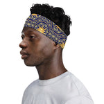 Blue And Gold Celestial Pattern Print Sports Headband
