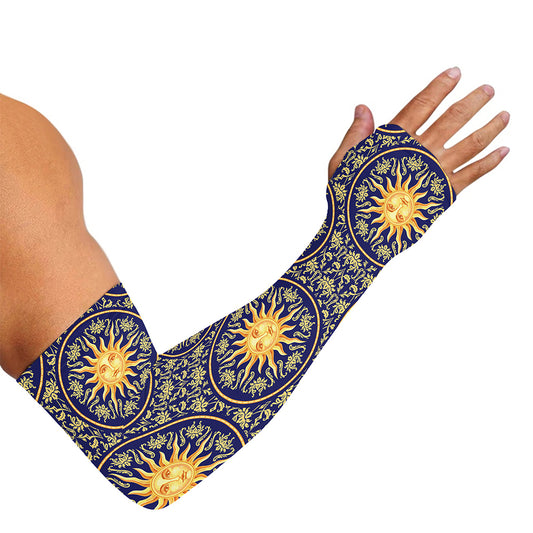 Blue And Gold Celestial Pattern Print Sun Protection Arm Sleeves