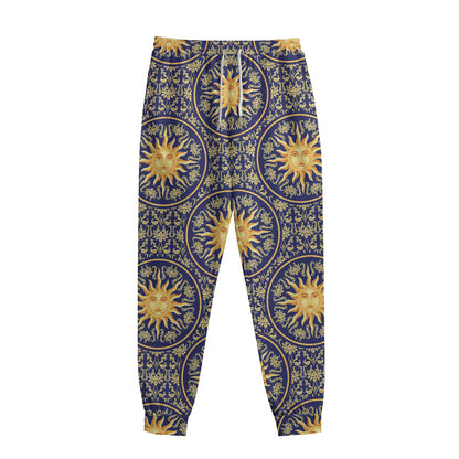 Blue And Gold Celestial Pattern Print Sweatpants